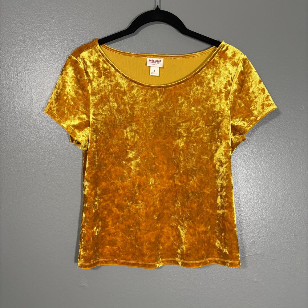 Mossimo Women's Yellow Velvet Baby Tee Cropped Top - Size Small - Whimsygoth